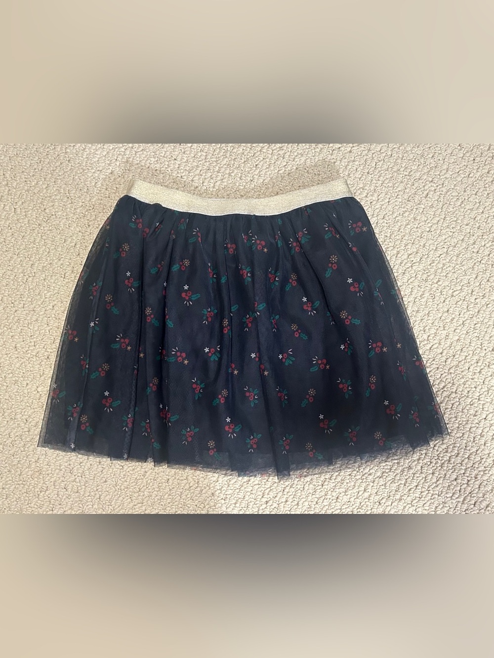 Carter's Black Tulle Skirt with Gold Elastic Waistband and Floral Pattern